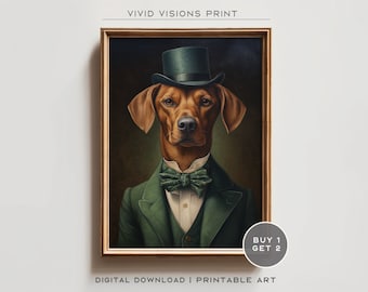 Vintage Aristocratic Dog Portrait in Suit, quirky dog art, Unique Renaissance Painting, Quirky Animal Art Lovers, Printable Digital Art.#136