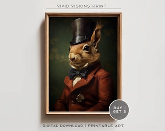 Victorian Red Squirrel Portrait - Gothic Canvas Wall Art, Renaissance Painting, Vintage Animal Portrait Artwork, Digital Download. #1224