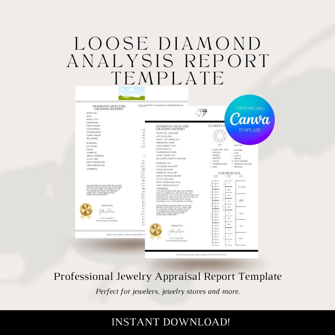 Customizable Diamond Grading Report Analysis Canva Template | Jewelry ...