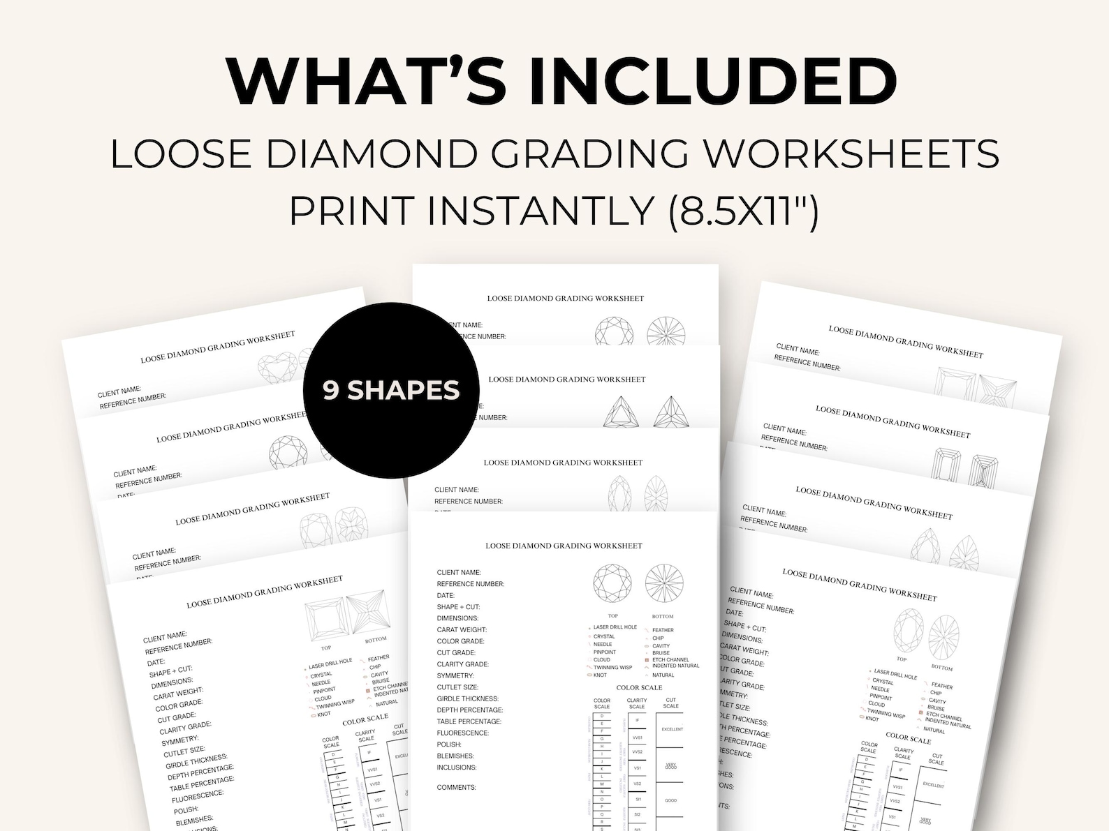 Diamond Grading Report Template: 9 Shapes, Jewelry Business (canva ...