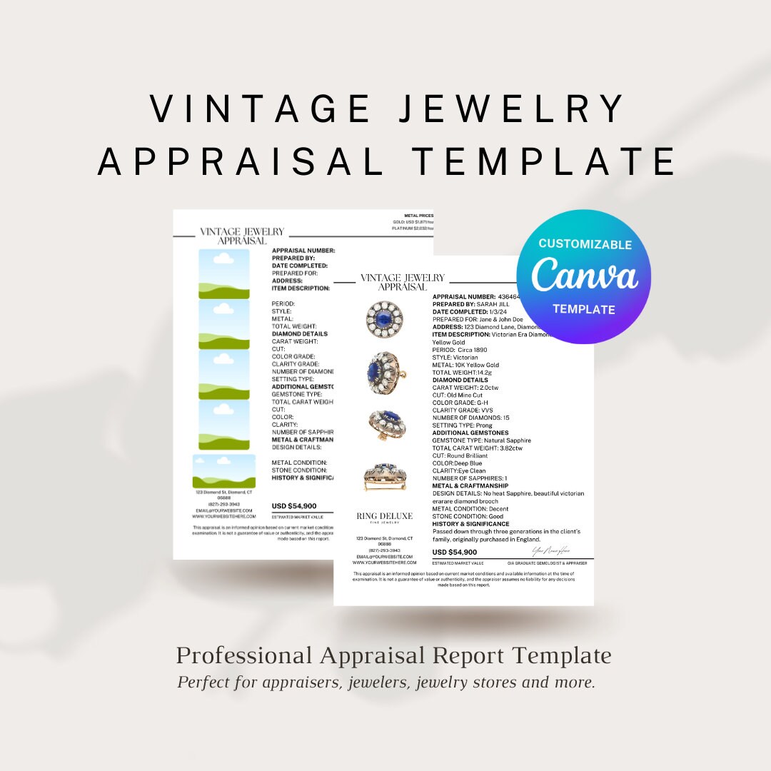 Vintage Jewelry Appraisal Printable Template | Reusable Estate Jewelry Appraisal Tool PDF ...