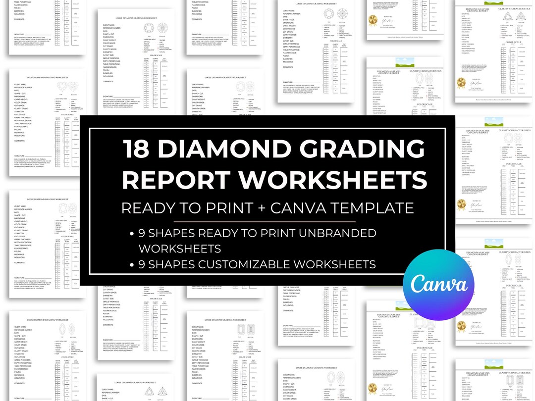 Diamond Grading Report Template: 9 Shapes, Jewelry Business (canva ...