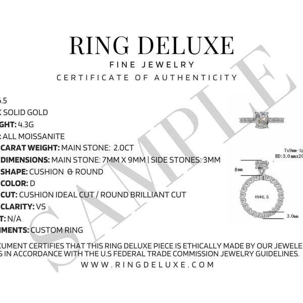 Certificat d'authenticité de bague imprimable 4 x 6, modèle de certificat d'authenticité PDF pour les propriétaires d'entreprise de bijoux et les bijoutiers