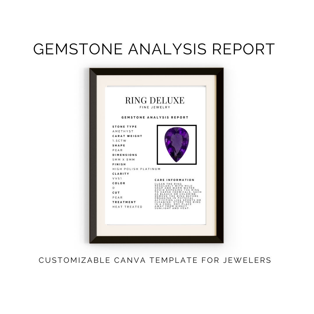 Gemstone Analysis Report Template Customizable Gemstone Etsy