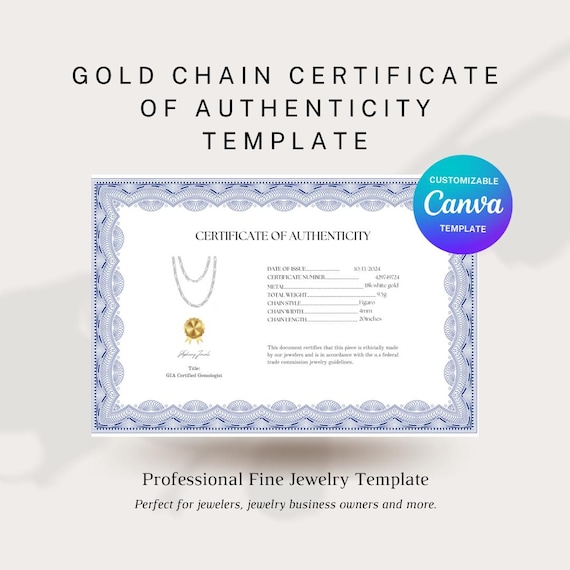 Gold Chain Certificate of Authenticity Template: Jewelry Business