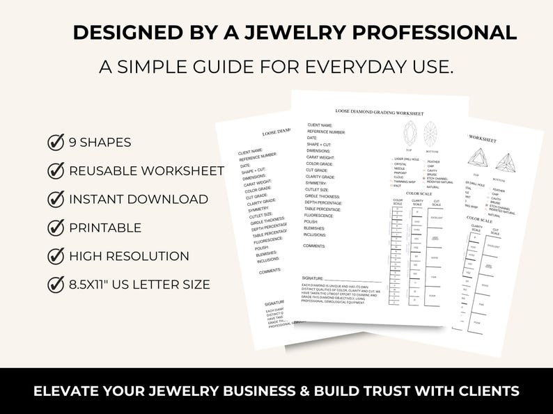 Diamond Grading Report Template: 9 Shapes, Jewelry Business (canva ...