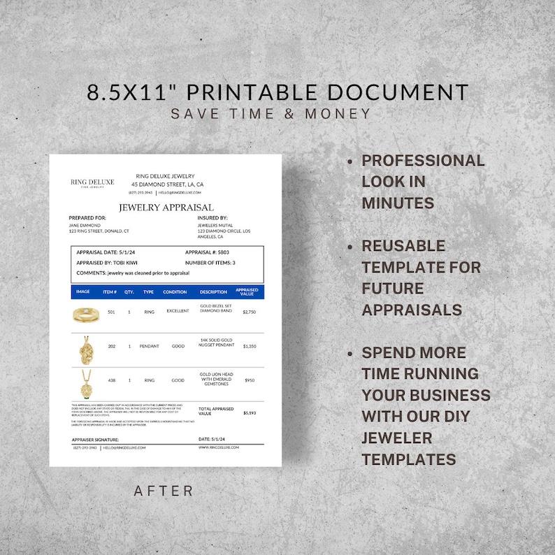 Multi-item Jewelry Appraisal Template PDF Re-usable Templates for Jewelry Business Owners and ...