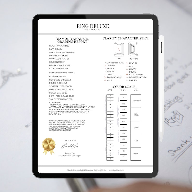 Diamond Grading Report Template: 9 Shapes, Jewelry Business (canva ...