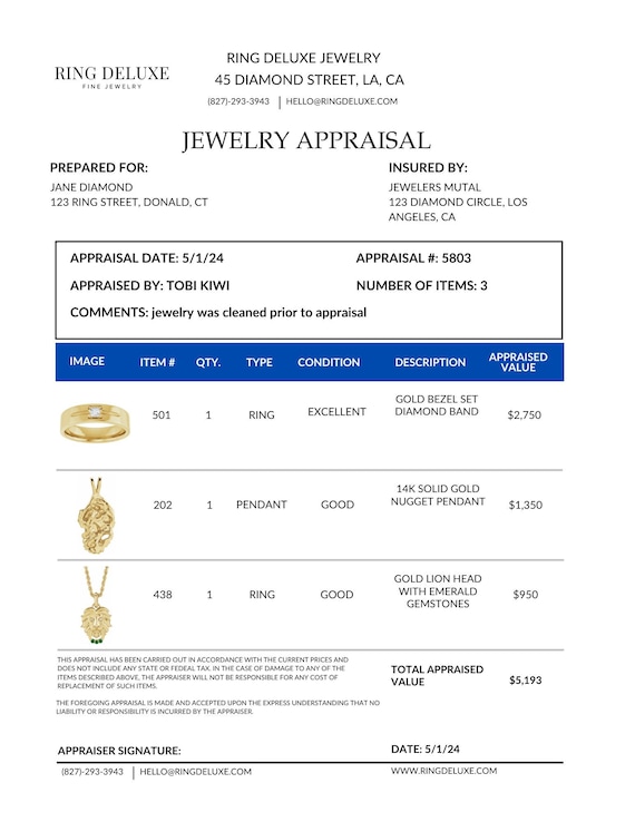 Multi item Jewelry Appraisal Template PDF Re usable Templates for Jewelry Business Owners and Jewelers Fine Jewelry Appraisal Printable Etsy Canada