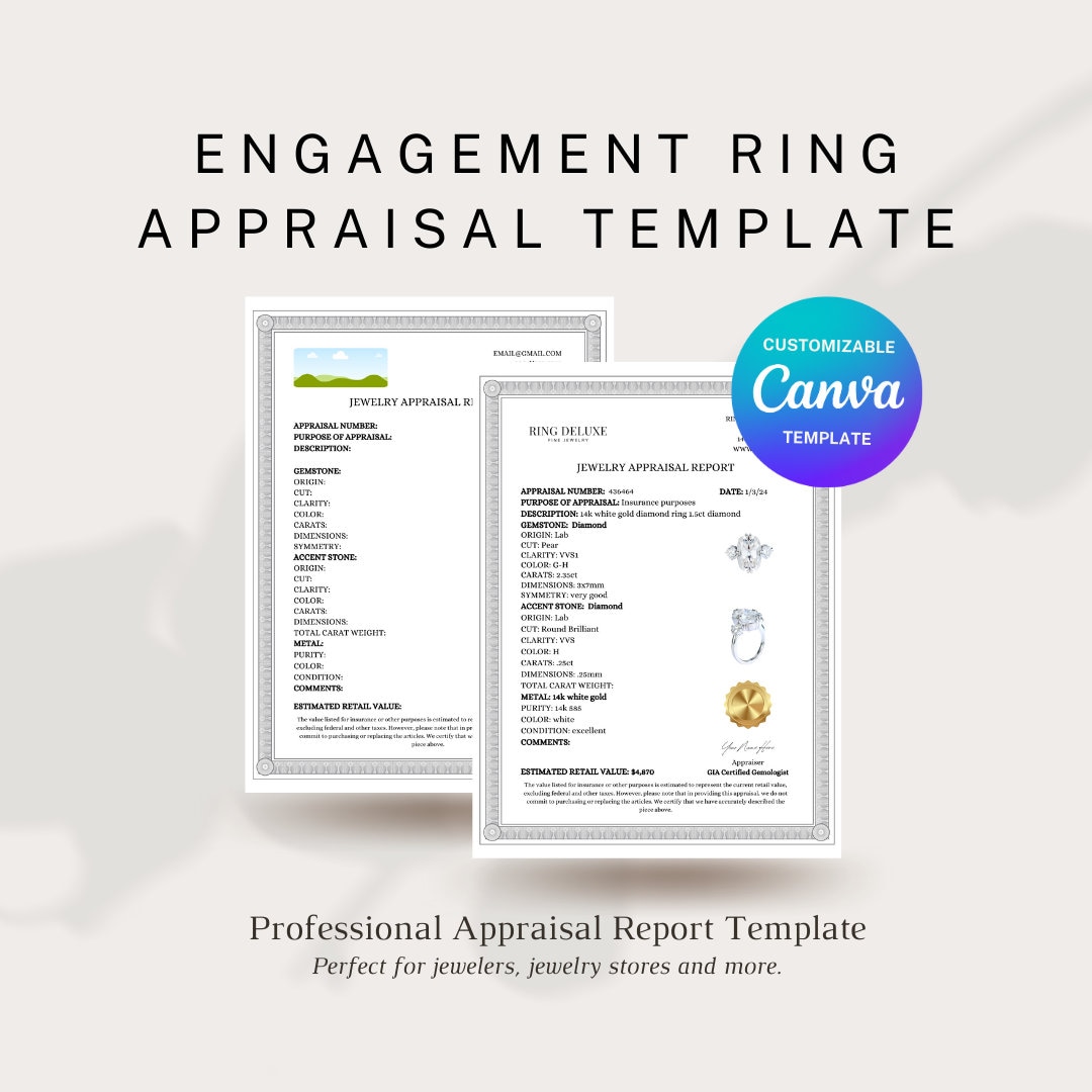 professional appraisal form, jewelry appraisal report multiple