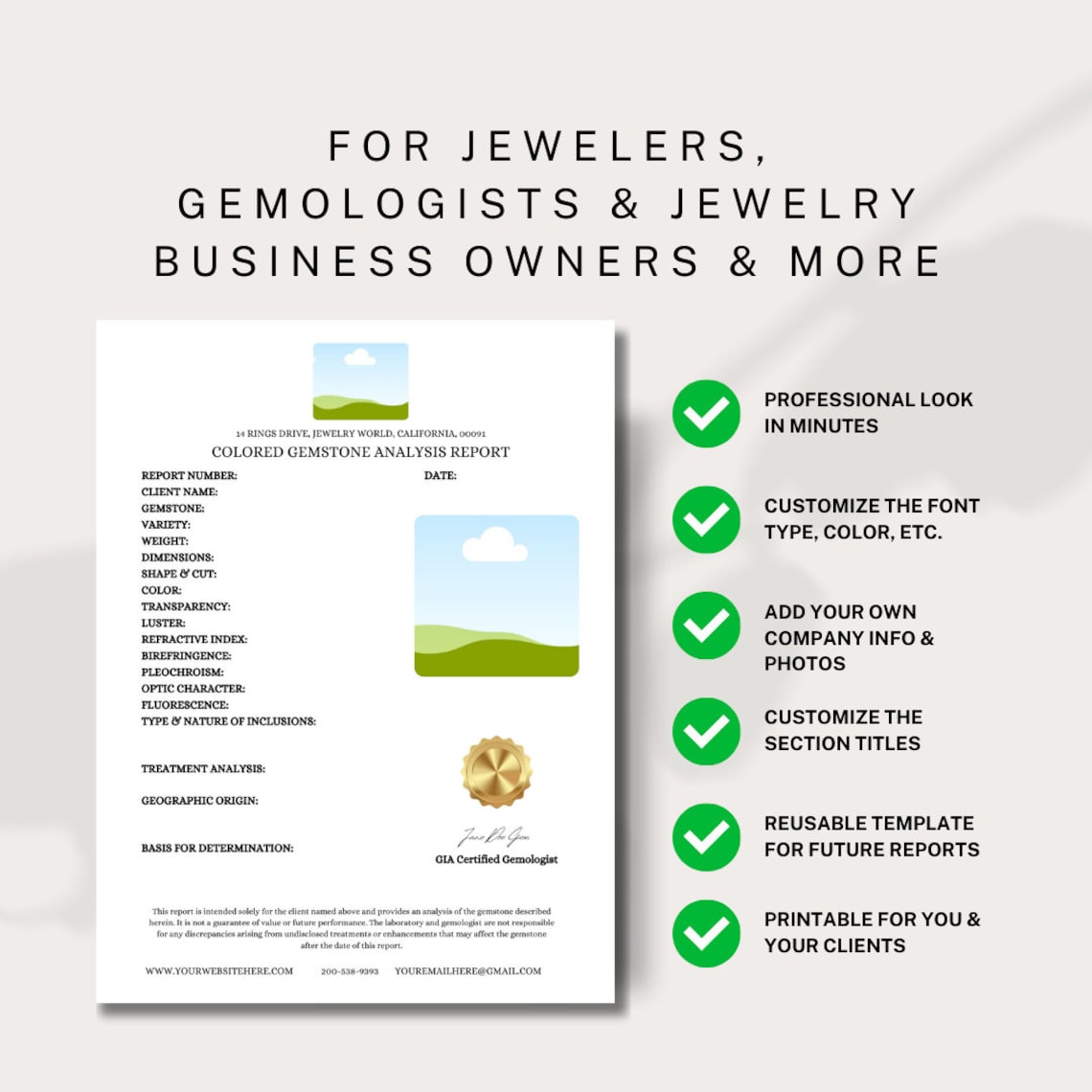 Gemstone Report Template Gemstone Analysis Certificate Of