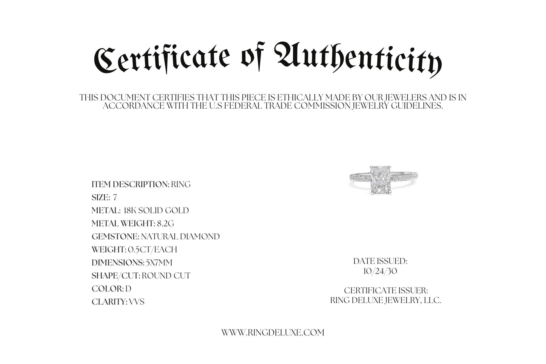 4 X 6 Printable Ring Certificate of Authenticity Certificate of 4 X 6 Printable Ring Certificate of Authenticity Certificate of