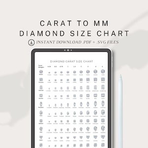 Tableau des tailles de diamants en carats imprimable | Tableau de conversion Carats en Millimètres de pierres précieuses | pour bijoutiers et créateurs de bijoux | 8,5 x 11 po.