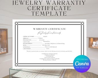 Jewelry Warranty Template Printable Instant Download for Jewelry Business