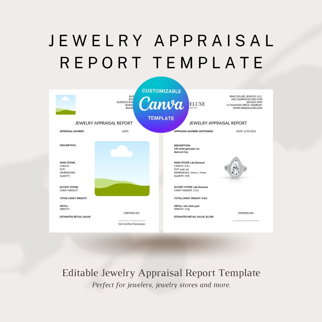 Jewelry Appraisal Template: Customizable Report for Jewelers (canva