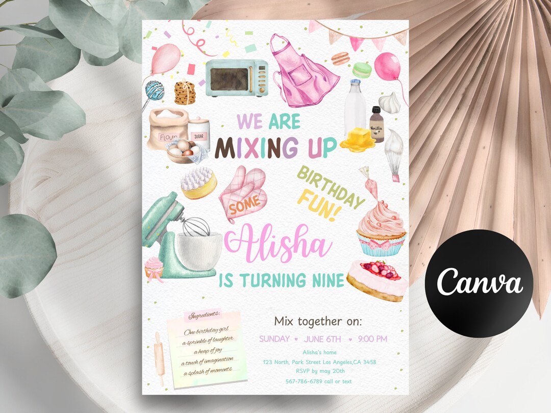 Baking Editable Birthday Party Invitation Girl Chef Party Kids Cooking ...