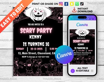 Halloween Scream Party Invitation, Scary Party, Halloween Party Invitation, Scream Halloween Party Invite, Ghost Face Invitation