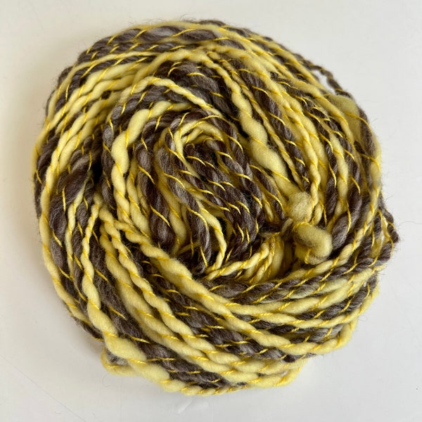 Under the Tuscan Sun | Bulky Handspun Yarn, Thick & Thin Yarn, Thread-plied yarn, yellow, brown, 23 yards