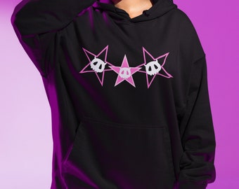Triple Star Skull Hoodie | Creepy Cute | Gothic Clothing | E Girl Soft Goth | Pastel Goth | Alt Clothing
