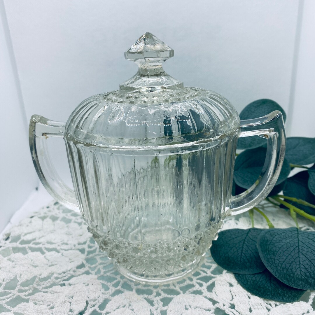 EAPG Pressed Glass Sugar Bowl With Lid Etsy