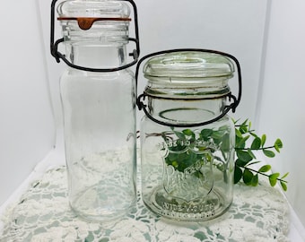 Vintage Hinged Lid Jars / Wheaton Jar / Perfect Seal Jar / Vintage Canning Jar