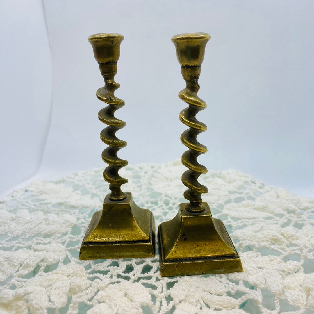 Vintage Brass Barley Twist Candle Holders Etsy