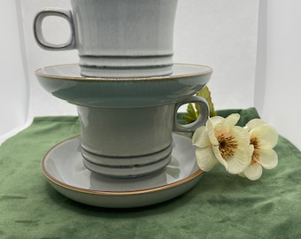 Denby Fjord Pattern Stoneware Tea Cup and Saucer x 2 Sets