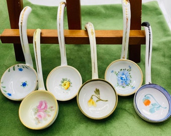 Set of 6 Antique Noritake Morimura Brothers Porcelain China Jelly Spoons / Ladles, Vintage Noritake Porcelain Spoons, Nippon Ceramic Spoons