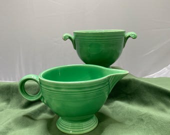 Set, Original Light Green Fiesta Fiestaware Open Sugar Bowl and Creamer