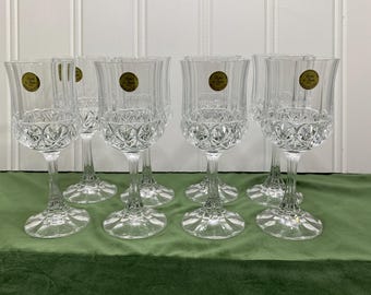 Sets of 4 Vintage Crystal Water Goblet / Wine Glass, "Fascination" by Cristal de Flandre