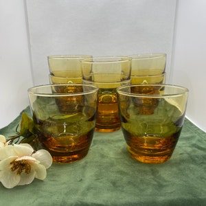 Sets of 4 Libbey Honey-Amber Ripple Wave Drinking Glasses / Optic Swirl Ripple / Vintage Glassware  / Barware