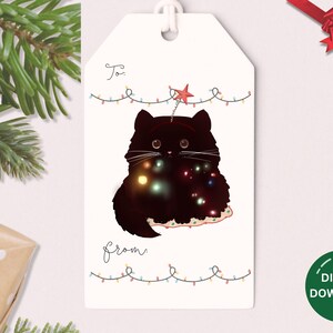 christmas tree cat holiday gift tag for gift wrapping printable