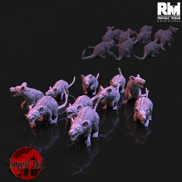 Giant Rat Swarm Miniatures, 5 Pack | Tempest Hold | Unpainted 32MM Tabletop RPG Mini | 3D Printed Roleplaying Fantasy Miniature