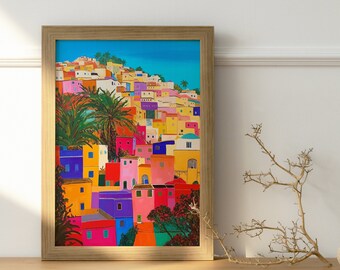 landscape Painting - Morocco poster - Minimalist art- illustration Safi - Africa art - Room decor morocco art print - wall art - watercolor