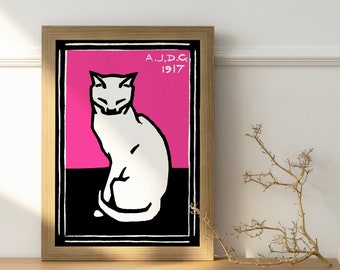 Cat Minimalist Poster print - Cat painting -Poster de chat -affiche de chat - Home Decor - cat picture -art mural- digital art- tableau chat