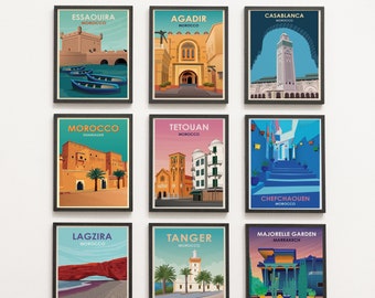 Set 9 posters du Maroc - Collection 9 Posters vintage Maroc - Morocco Wall Art - Art mural -Morocco Wall art - home decor -Minimalist poster