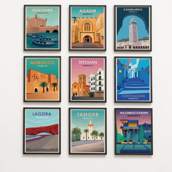 Set 9 posters du Maroc - Collection 9 Posters vintage Maroc - Morocco Wall Art - Art mural -Morocco Wall art - home decor -Minimalist poster