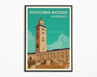 Poster de Marrakech - Poster du Maroc- Morocco Art - Illustration Marrakech Koutoubia Mosque- Pink City - Mosquée koutoubia - Digital Art