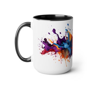 Vibrantly Bold: Colorful Artistic Abstract Splash #8 on Two-Tone Coffee Mugs, 15oz