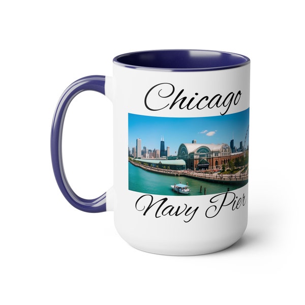 Chicago Navy Pier Art #4 - Chicago on Two-Tone Coffee Mugs, 15oz