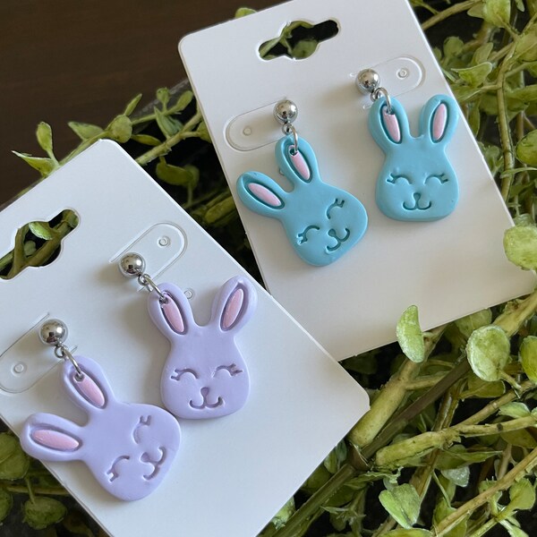 Easter Happy Bunny Dangles - Stainless Steel Hypoallergenic Posts