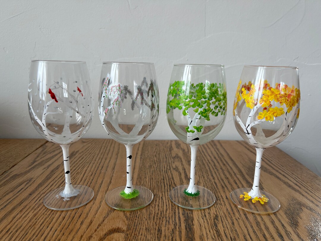 Hand Painted Aspen Birch Wine Glasses: Rustic Stemware - Etsy