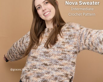 Nova Sweater | Size Inclusive, Intermediate Crochet PDF Pattern with Split Hem