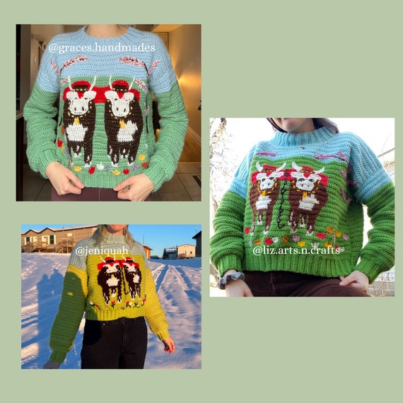 Maud Lewis Crochet Sweater Pattern Collection (oxen in Spring
