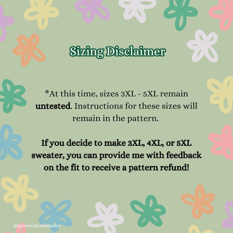 Disclaimer that sizes 3XL - 5XL remain untested.