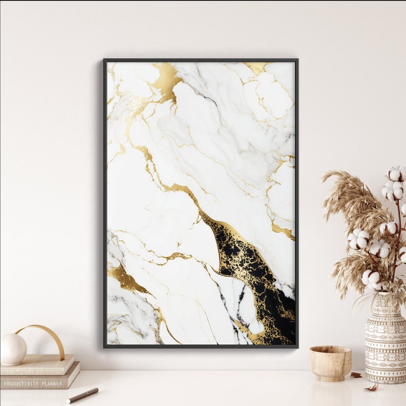 Gray, Black & Gold Marble Luxury Wall Art Elegant Illustration Wall