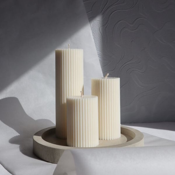 Ribbed Pillar Candle Set | Minimalist Pillar Set Candle | Set of 3 Candle | 100% Soy wax | Trio Candle | Gift Candle | Housewarming Gift