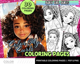 Páginas para colorear de rizos de chica negra / Fotos de chica afroamericana / Páginas para colorear imprimibles de cabello natural para niños / Ilustraciones