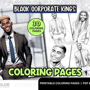 Black Career Men Coloring Pages | Handsome African American | Professional Corporate Working Men in Suits | Printable Adult Coloring