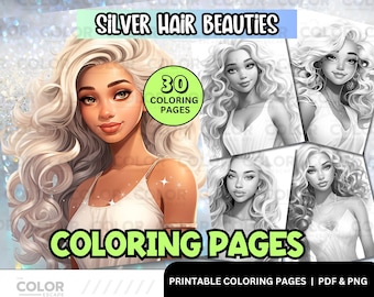 Beautiful Women Coloring Pages | African-American Girls | Silver Blonde Hair Coloring Pages | Printable Coloring | Gorgeous Illustrations